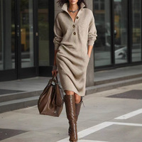 Robe pull midi en maille unie à manches longues pour femme, coupe ample, idéale pour les voyages en extérieur - Vente en gros usine
