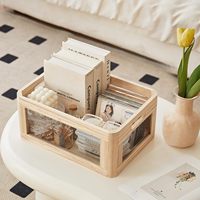 Panier de rangement rectangulaire moderne en bois, ensemble de 4 pièces avec poignée pour l'organisation de la cuisine et de la salle de bain