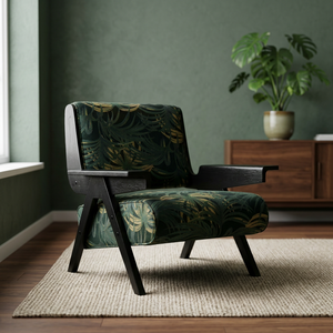 Sillón moderno con estampado tropical, estructura de madera, respaldo sólido, silla de descanso para muebles de sala de estar - Product Image 2