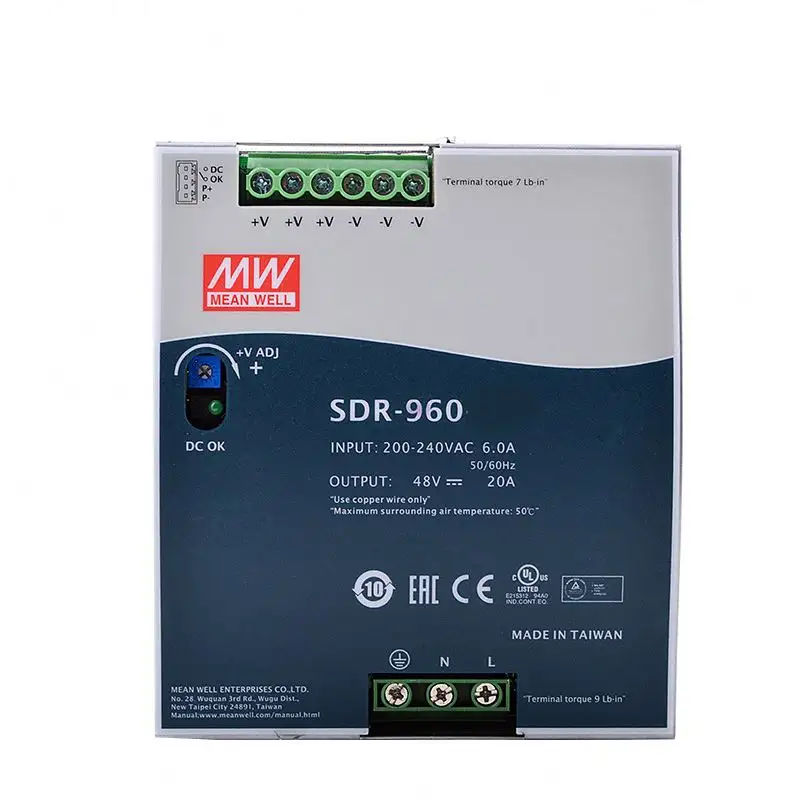 Meanwell SDR-960-24 960 W 24 V 40 A Wechselstrom-Ausgang mit PFC und paralleler Funktion industrielle DIN Schienen-Schaltstromversorgung