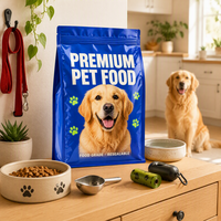 Sacs d'emballage personnalisables pour aliments pour animaux de compagnie, résistants à l'humidité, de qualité alimentaire, avec fenêtre transparente et fermeture éclair, imprimés en héliogravure, pour friandises pour animaux.