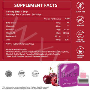 Tiras de disolución oral de vitamina B12, soporte inmunológico, sabor a cereza, tiras de disolución instantánea para adolescentes - Product Image 2