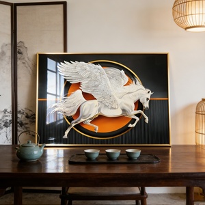 Moderna Decoración de Pared para Sala de Estudio o Comedor, Diseño de Alas de Caballo Blanco, Arte de Pared de Porcelana de Cristal con Luz LED - Product Image 2