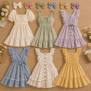 Vestido de Verano de Algodón para Niñas, Vestido de Princesa Dulce sin Mangas, Entrega de Estilos Variados Aleatorios - Product Image 1