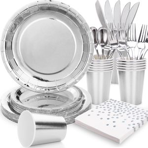 Set <span class=keywords><strong>di</strong></span> Stoviglie Usa e Getta Dorate per Feste, Piatti da Dessert, Set <span class=keywords><strong>di</strong></span> Posate Oro e Argento, Decorazioni per Feste - Product Image 2