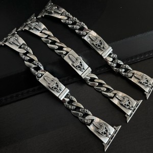 Bracelet de montre connectée Apple <span class=keywords><strong>Chrom</strong></span> Heart en alliage de cuivre de luxe, boucle 20 mm, pour hommes et femmes, plaqué argent, vintage, étanche, punk, croix, cadeau - Product Image 1