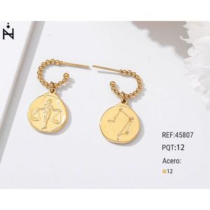 Orecchini a Perno Placcati Oro con Segno Zodiacale Libra, Cerchio con Perline e Ciondolo 12mm Acero 12 - Product Image 1