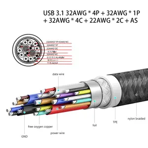 Cable USB 3,1 tipo C Gen 2 macho a tipo C, Cable macho de entrega de energía de, cargador rápido PD 5A, para <span class=keywords><strong>HUAWEI</strong></span>, PC, portátil, teléfono móvil - Product Image 4