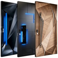 Porte d'entrée pivotante moderne à âme pleine, finition placage bois, avec serrure numérique intelligente, taille personnalisée