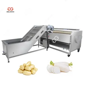 200Kg/H Automatic Brush Root Vegetable Peeling Slicing Production Line Equipment Potato Washing And Cleaning Machine