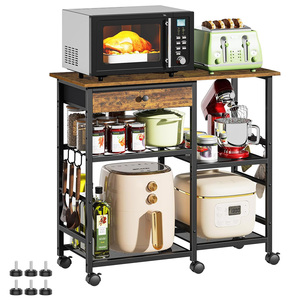 Étagère de <span class=keywords><strong>cuisine</strong></span> à 4 niveaux pour micro-ondes, chariot de rangement sur roulettes, hauteur réglable, en métal brun rustique, style <span class=keywords><strong>boulanger</strong></span>, pour usage utilitaire en <span class=keywords><strong>cuisine</strong></span> - Product Image 1