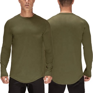 Long Sleeve Curved Hem Longline Plain <strong>White</strong> Stretchy T <strong>Shirts</strong> Customisable Men's <strong>Compression</strong> Gym Muscle Fit Tee <strong>Shirts</strong> - Product Image 6