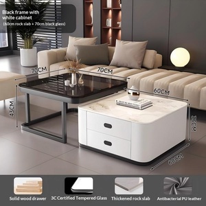 Mesa de Centro Nórdica de Madera y Vidrio Cuadrada Grande Extensible de Almacenamiento de Lujo Moderno Único a Precios de Mayoreo para Sala de Estar - Product Image 6