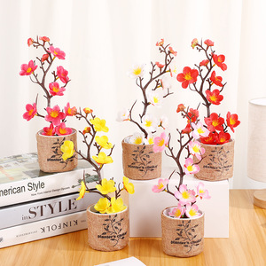 ถุงผ้าหยกดอกพลัมดอกไม้ประดิษฐ์พลาสติกตกแต่งบ้านกระถางต้นไม้สีแดงสีเหลืองสีชมพูสีขาวตกแต่งปีใหม่จีน - Product Image 1