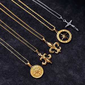 Collar con colgante <span class=keywords><strong>de</strong></span> brújula chapado en oro <span class=keywords><strong>de</strong></span> 18K, diseño <span class=keywords><strong>de</strong></span> Estrella del Norte <span class=keywords><strong>de</strong></span> acero inoxidable, joyería <span class=keywords><strong>de</strong></span> flor <span class=keywords><strong>de</strong></span> lis, collar <span class=keywords><strong>de</strong></span> Cruz <span class=keywords><strong>de</strong></span> crucifijo para hombres - Product Image 4