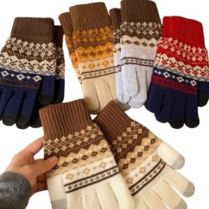 Guantes de Ciclismo de Punto Jacquard para Mujer, con Pantalla Táctil, Cálidos para Invierno, Diseño Fair Isle, Anticongelantes, Resistentes al Frío, Versátiles para Uso en Exteriores - Product Image 1