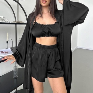 Conjunto de 3 Piezas de <span class=keywords><strong>Bata</strong></span> de Satén para Mujer con Ropa Interior, Lencería Sexy, Camisón, <span class=keywords><strong>Bata</strong></span> de Baño, Pijama - Product Image 4