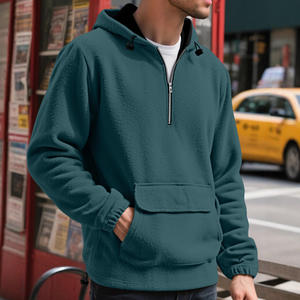 Premium <b>Men's</b> Solid Color Half <b>Zip</b> Hoodie Thickened <b>Fleece</b> Lined Cargo Pocket Pullover Sweatshirt - Product Image 5