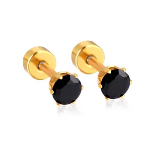 style fashion earrings different sizes Golden, round black diamond stud earrings Factory Direct Sales Wholesale