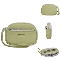 Dompet Wanita Baellerry Fashion Tekstur Kulit Leci Resleting Ganda Mini Penyimpanan Koin Bergaya Simpel