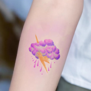 Autocollants de tatouage temporaire écologiques en papier coloré, motif nuage violet et éclairs, tatouages imperméables pour le visage, les bras et les jambes - Product Image 4