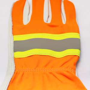 Sarung Tangan Kerja Keamanan Visibilitas Tinggi Kulit dengan Strip Reflektif Hi-Vis untuk Konstruksi Industri dan Pekerjaan Luar Ruangan - Product Image 4