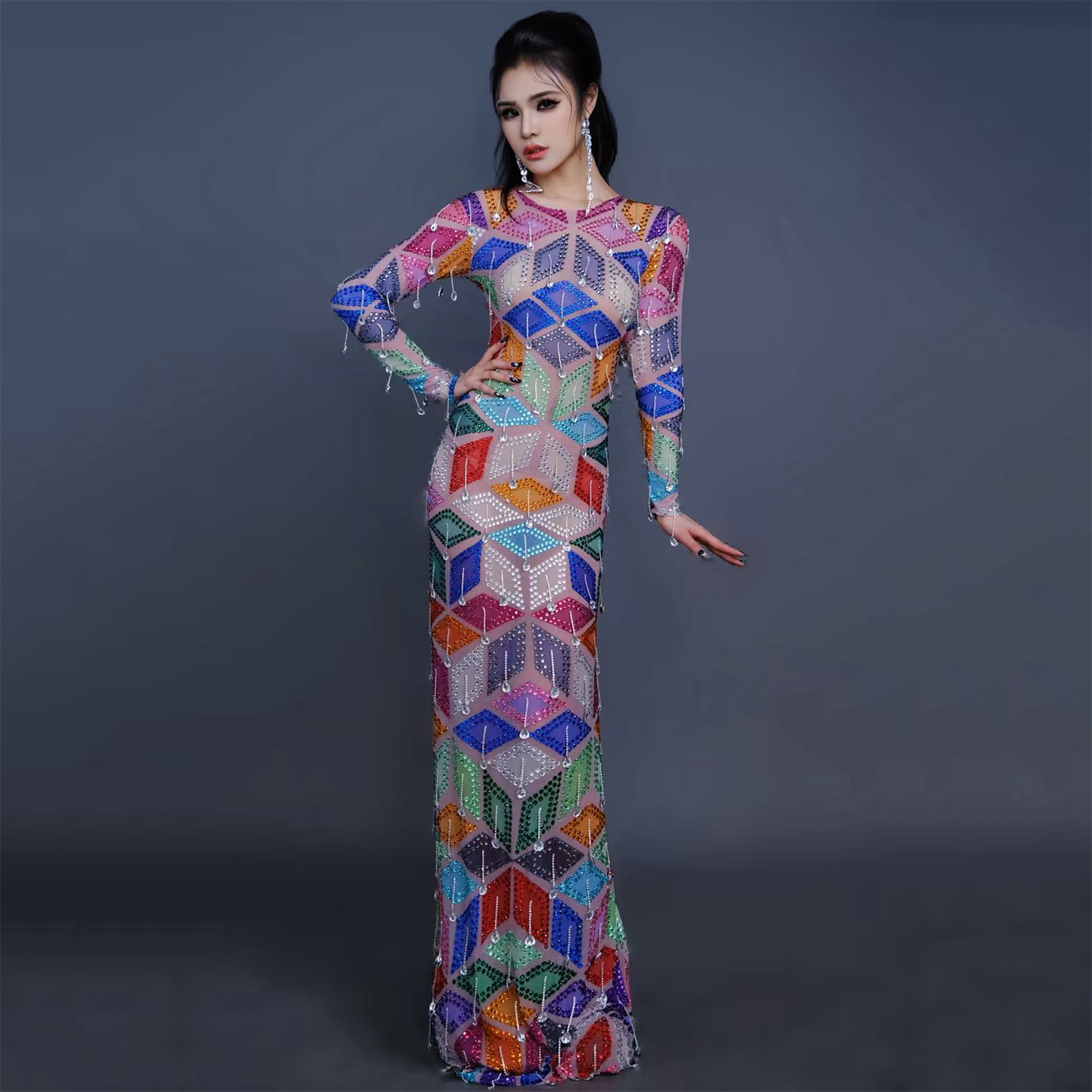 green emerald velvet dress Ever-Pretty Shop Shimmering V-Neck Long Lantern Sleeves A-Line Evening Gown main image 1