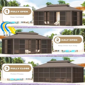 Gazebo con Tetto Rigido Permanente, Solarium <span class=keywords><strong>in</strong></span> Acciaio Zincato a Doppio Tetto, Veranda <span class=keywords><strong>in</strong></span> <span class=keywords><strong>Alluminio</strong></span> <span class=keywords><strong>per</strong></span> Patio e Terrazza - Product Image 2