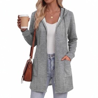 Veste longue à capuche zippée pour femme, décontractée, à manches longues, avec cordon de serrage et poches latérales pour un usage quotidien