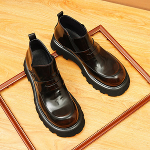 Bottes courtes en cuir pour homme, style rétro britannique, rehaussantes, nouvelle collection 2026, haut de gamme, pour l'hiver - Product Image 6