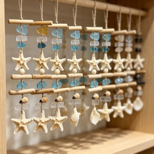 Ornement mural en <span class=keywords><strong>bois</strong></span> flotté, étoile de mer, verre marin et coquillages, style nautique côtier, pendentif pour fenêtre et porte, décoration pour la maison et la salle de bain - Product Image 2
