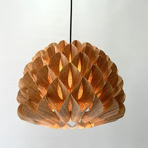 新款流行编织木质贴面客厅编织照明木质吊灯