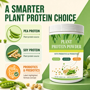 Proteína Vegetal en Polvo, Proteína de Guisante <span class=keywords><strong>y</strong></span> Soya, Prebióticos, Probióticos, 1LB, Polvo Instantáneo <span class=keywords><strong>para</strong></span> Adultos, Crecimiento Muscular, Suplemento Energético Herbal - Product Image 1