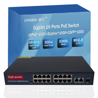 Switch PoE de 16 Puertos con 2 Puertos de Enlace Ascendente y 1 Puerto SFP, Switch de Red Gigabit de 1000 Mbps Original OEM