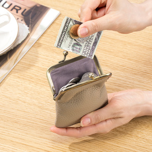 Ando Bag Genuine Cowhide Leather Coin <b>Purse</b> Women <b>Slim</b> Mini Kiss Lock Wallet Small Pouch - Product Image 3