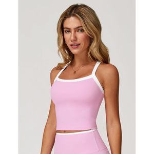 FOXA Womens Sports Bra <b>Crop</b> <b>Top</b> Square Neck Contrast Binding Breathable Yoga Workout Tank <b>Top</b> - Product Image 3