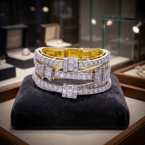 Anillo Elegante y Moderno de Lujo, Chapado en Oro de 14K y Rodio, Diseño Envolvente de Varias Bandas, con Diamantes Naturales de Corte Brillante, Clásico - Product Image 3