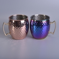 Mug en cuivre pur 100% personnalisé de 16 oz avec poignée en laiton, vaisselle martelée pour Moscow Mule, tasse à bière en cuivre et acier inoxydable