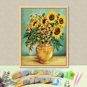 Kit de Arte de Pintura de Diamantes Personalizado, Mosaico de Gemas 5D DIY, Estilo Romano con Tema de Paisaje Vegetal y Girasoles - Product Image 1