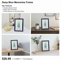Cadre photo 4x6 avec bordure bleue scintillante et finition dorée pour décoration de table, maison et vente au détail de cadeaux