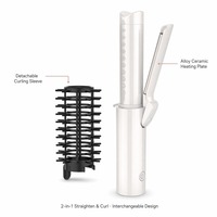 Brosse lissante sans fil en céramique pour grandes boucles, fer à friser de voyage rechargeable avec écran LED, double usage, chauffe rapide, pour la maison