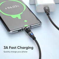 Câble de charge rapide magnétique 3 en 1 rotatif à 540 degrés pour iPhone, Macbook Pro, Samsung, chargeur PD 60W 3A, Micro USB Type C