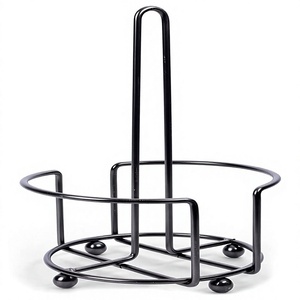 Porte-serviettes en papier en métal noir sur pied avec panier inférieur pour cuisine - Product Image 1