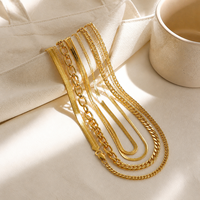 Collier en acier inoxydable plaqué or 18 carats, double couche, classique, minimaliste, tendance, avec chaînes lame, serpent plat et torsadées, vente en gros