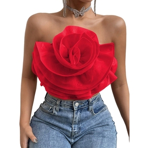 Top Corto Sexy Color Caramelo con Estampado Floral 3D sin Tirantes para Mujer, Moda de Verano - Product Image 2