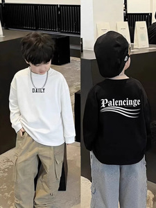 Nouveaux <span class=keywords><strong>T</strong></span>-shirts à manches longues en coton pur pour enfants, multi-usages, printemps-automne, avec lettres - Convient aux garçons et aux filles - Product Image 4
