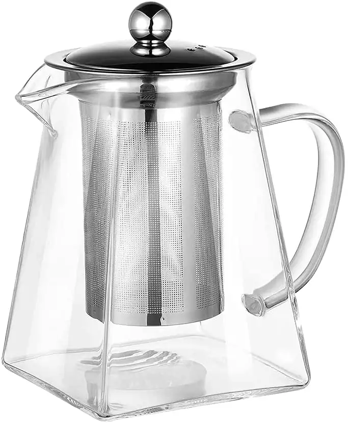 Square Glass Teapot 350 ml Teapot for One with Heat Resistant Stainless Steel Infuser Perfect for Tea and Coffee
