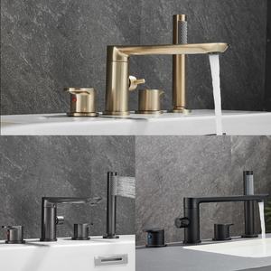 Rubinetto per <span class=keywords><strong>Vasca</strong></span> <span class=keywords><strong>da</strong></span> Bagno Stile Romano con Doccetta, Montaggio su Piano, 4 Fori con Valvola, Ottone Massiccio, 2 Maniglie, Design Ampio - Product Image 2