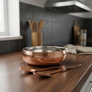 Stainless Steel Wholesale Large Capacity Kitchen Metal Salad Bowls Soup Salad Bowl With Server Hammered With Copper - Product Image 1