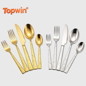 New Retro Embossed Stone Pattern Stainless Steel Silverware Knife Fork Spoon <b>Set</b> Wedding Cutlery Dishwasher Safe for Restaurant - Product Image 1